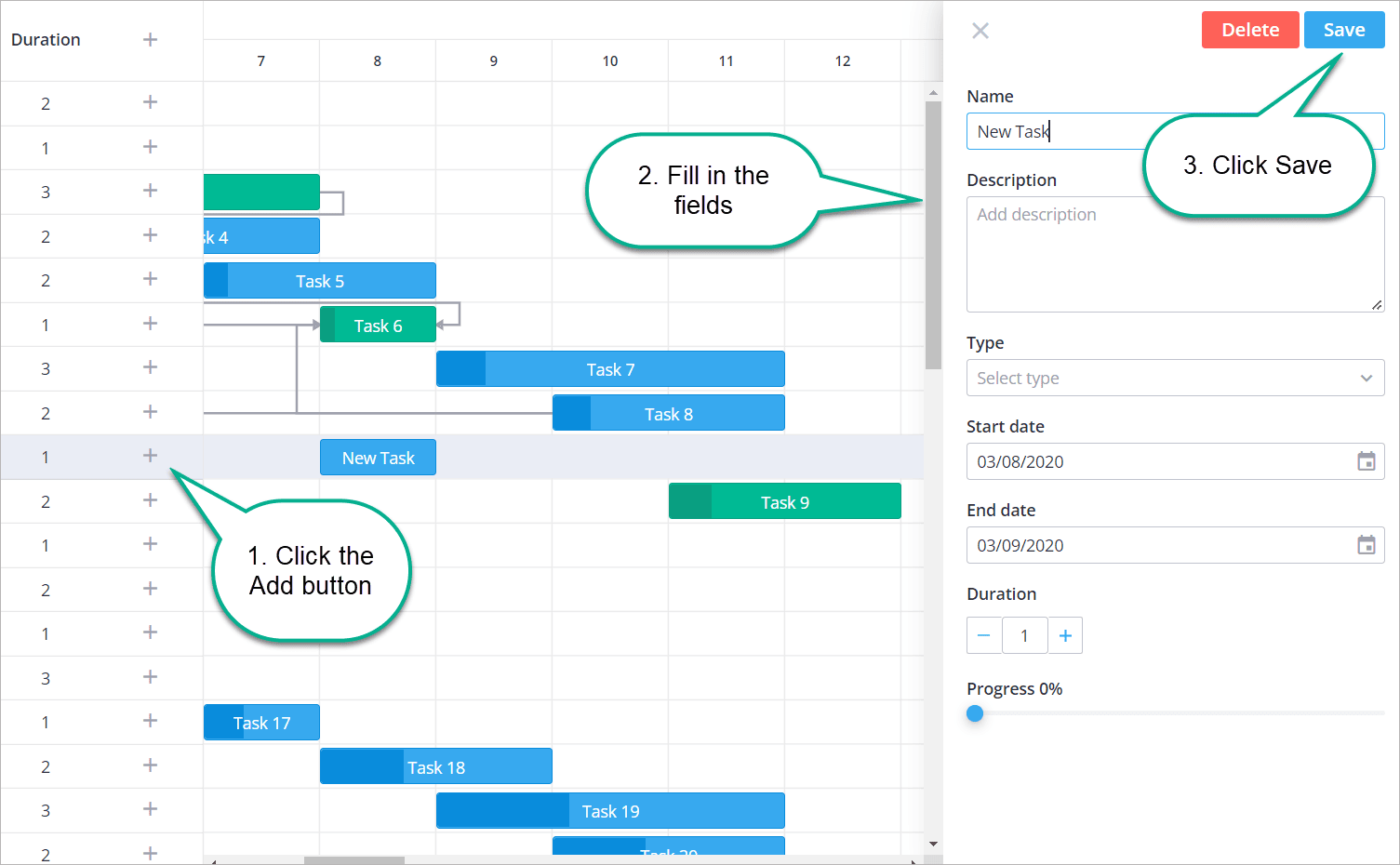 Gantt chart add task