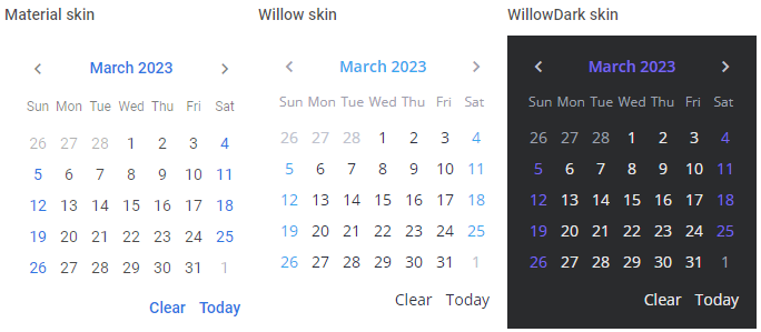 Calendars with skins