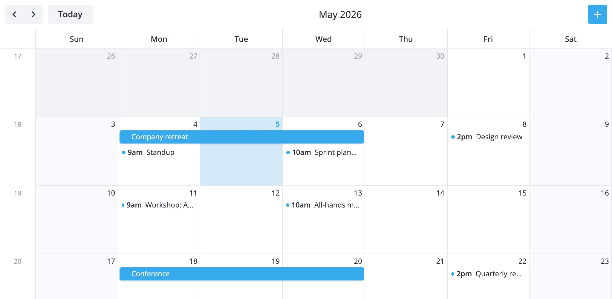 month view with the week-number column visible on the left side